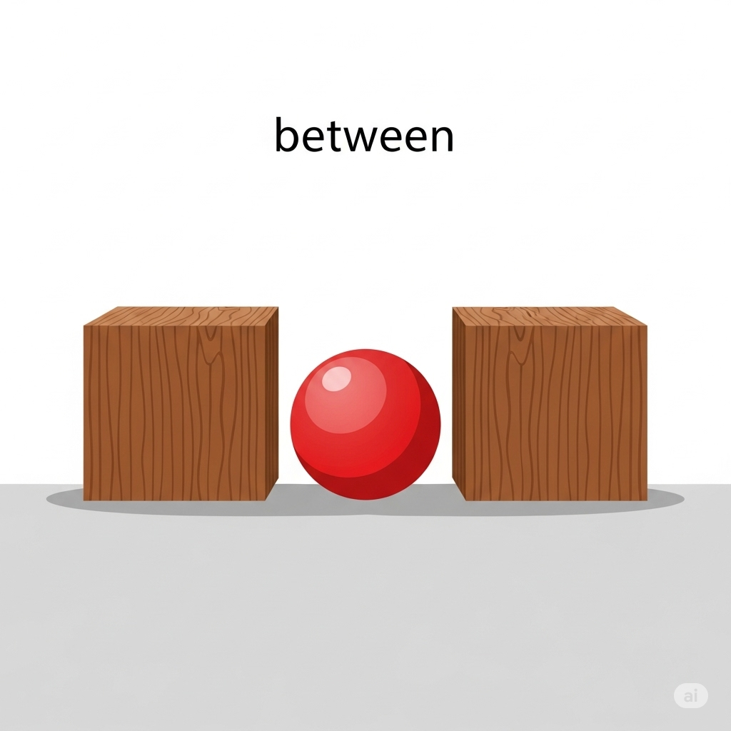 The ball is between the two boxes.